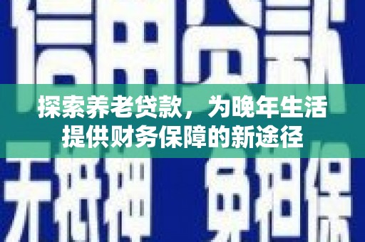 界首探索养老贷款，为晚年生活提供财务保障的新途径