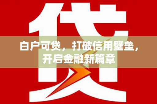 界首白户可贷，打破信用壁垒，开启金融新篇章