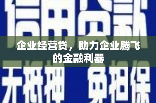 界首企业经营贷，助力企业腾飞的金融利器